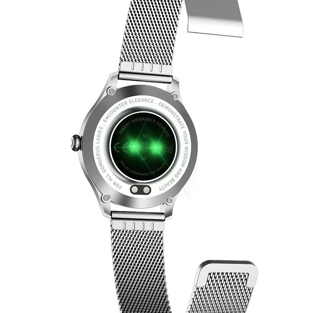 Chivo kw10pro women's smart Watch with fine steel strap and sleek dial design.