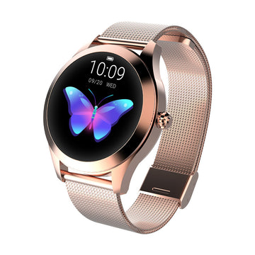 Chivo kw10pro women's smart Watch with a sleek design, featuring a butterfly display and fine steel strap.