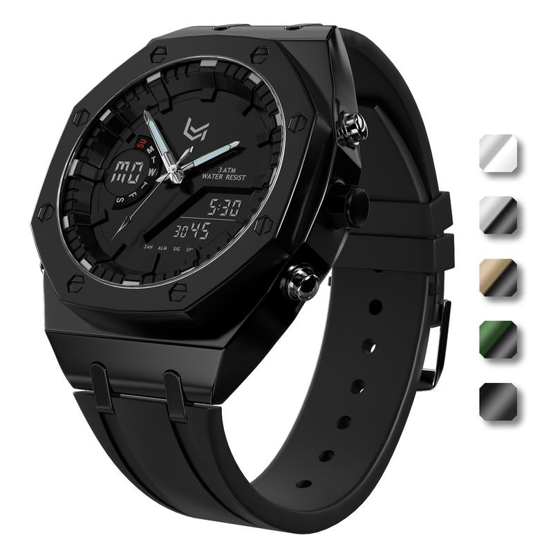 VERULEAN Analog-Digital Watch for Men Multifunction 2 Time Zone Auto Date Wrist Watch for Outdoor Sport Watch Urban Sport Watch with Silicone Strap & Stainless Steel Band