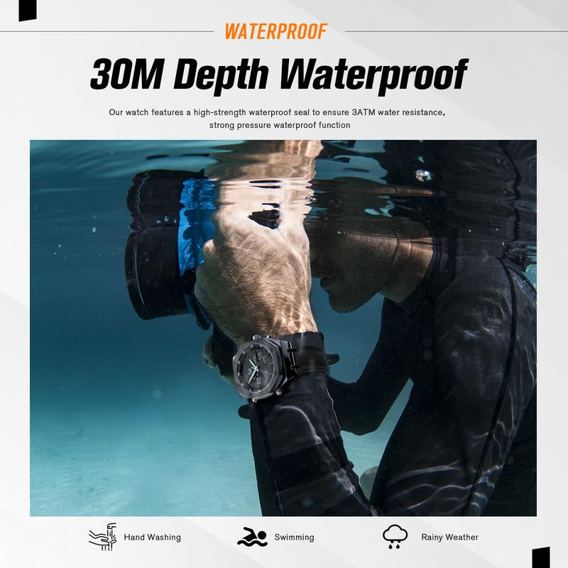 VERULEAN Analog-Digital Watch for Men Multifunction 2 Time Zone Auto Date Wrist Watch for Outdoor Sport Watch Urban Sport Watch with Silicone Strap & Stainless Steel Band