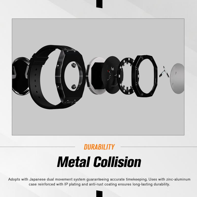 VERULEAN Analog-Digital Watch for Men Multifunction 2 Time Zone Auto Date Wrist Watch for Outdoor Sport Watch Urban Sport Watch with Silicone Strap & Stainless Steel Band