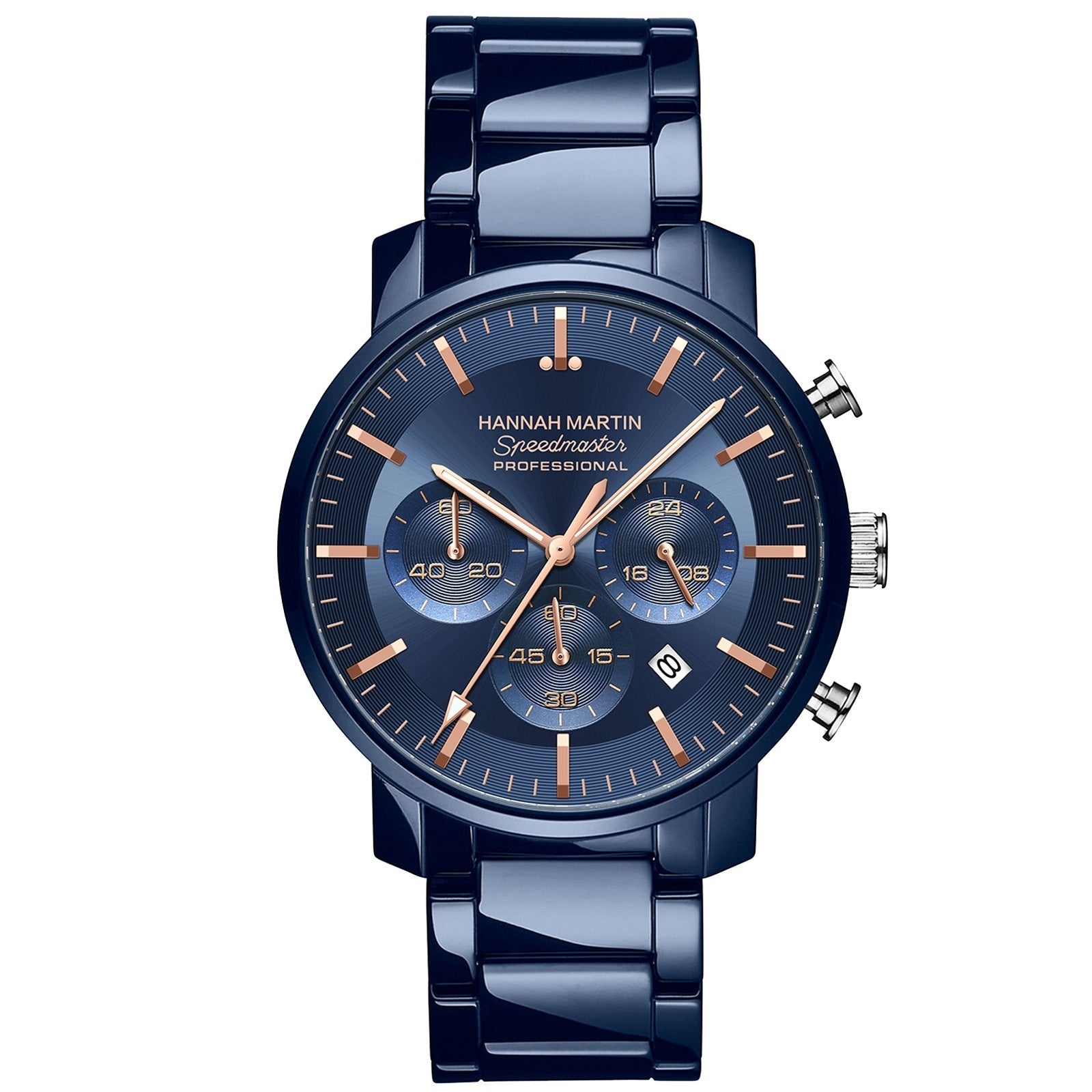 New Six-hand Multi-function Waterproof Calendar Watch For Business Men in navy blue with rose gold accents.