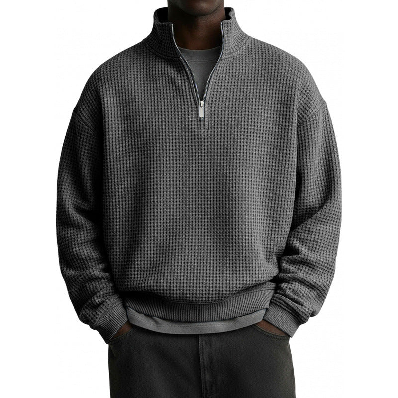 Mens Digital Floral Print Waffle-Weave Half-Zip HoodieJacket