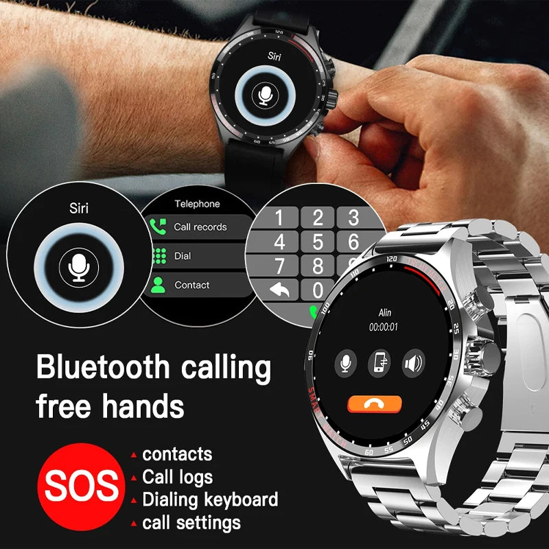 Hotsale Silver Gold Stainless Steel Color Smart Watch 1.58 Inch Bt Call Nfc Wireless Charging Smartwatch