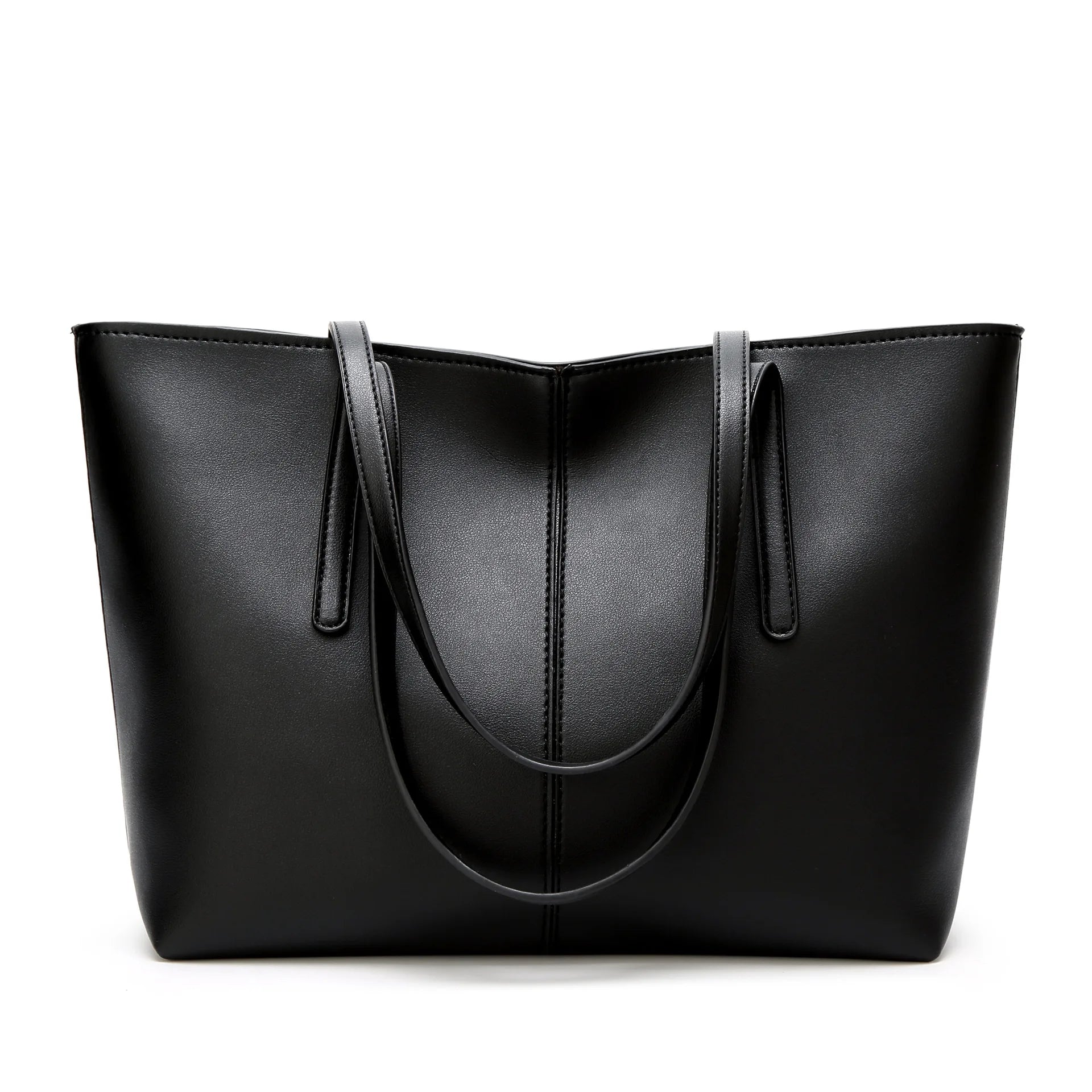 FOXER Split Leather Shoulder Bag for Women Simple Large Capacity Tote Lady Classic Black Handbag Gift for Wife, Lover