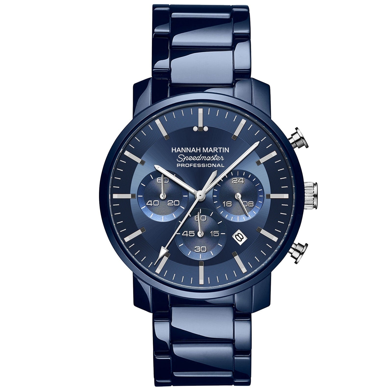 New Six-hand Multi-function Waterproof Calendar Watch For Business Men with a blue dial and matching strap.