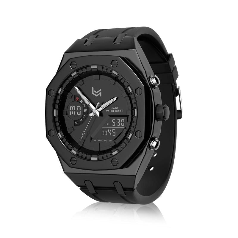 VERULEAN Analog-Digital Watch for Men Multifunction 2 Time Zone Auto Date Wrist Watch for Outdoor Sport Watch Urban Sport Watch with Silicone Strap & Stainless Steel Band