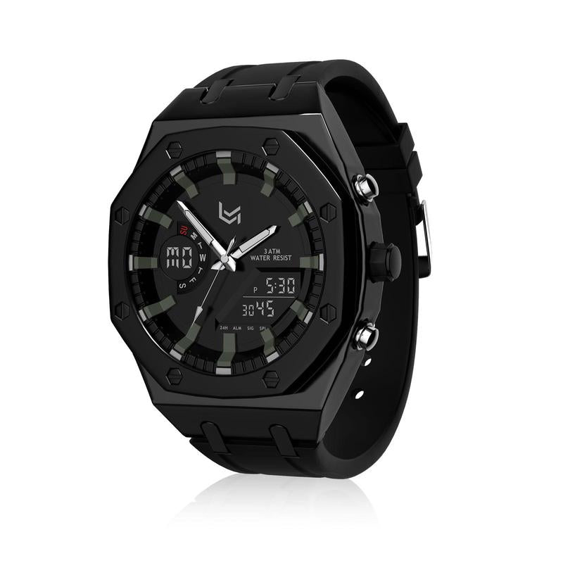 VERULEAN Analog-Digital Watch for Men Multifunction 2 Time Zone Auto Date Wrist Watch for Outdoor Sport Watch Urban Sport Watch with Silicone Strap & Stainless Steel Band