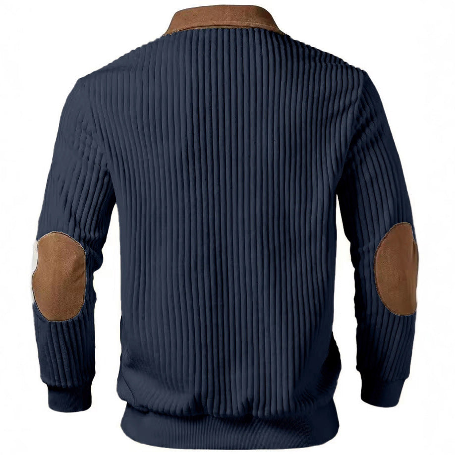 Notched-collar Patchwork Knit Top With Embroidered Zipper Hoodie