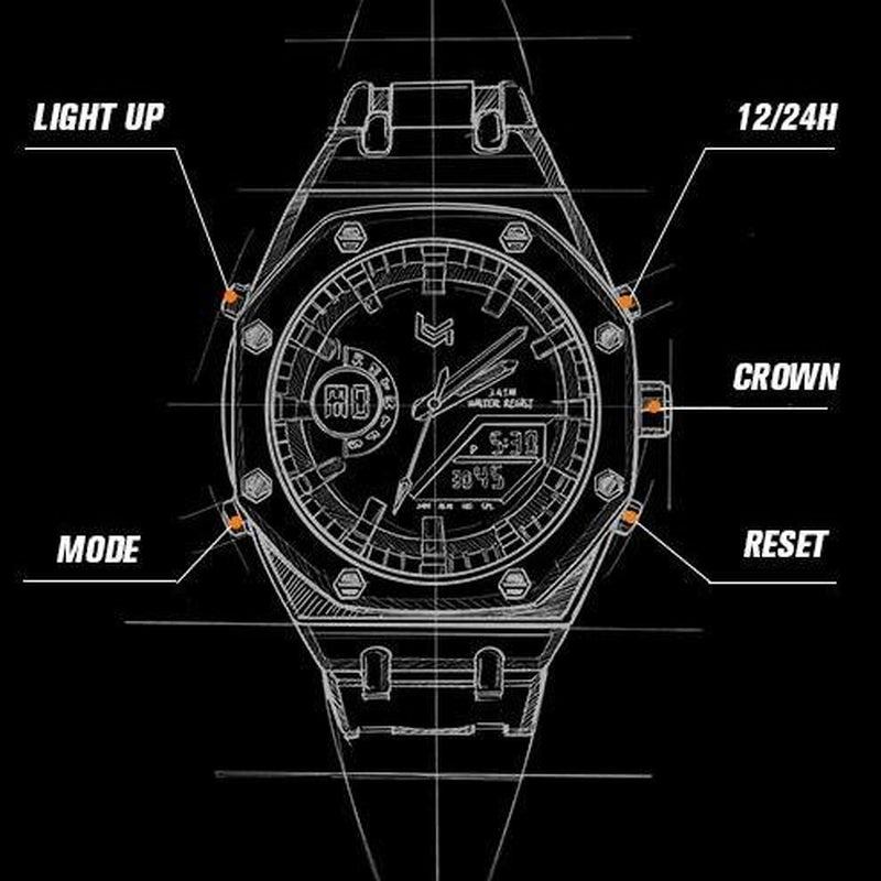 VERULEAN Analog-Digital Watch for Men Multifunction 2 Time Zone Auto Date Wrist Watch for Outdoor Sport Watch Urban Sport Watch with Silicone Strap & Stainless Steel Band
