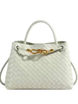 Metal rope buckle woven shoulder bag, fashionable, versatile, retro, commuter bag for women.